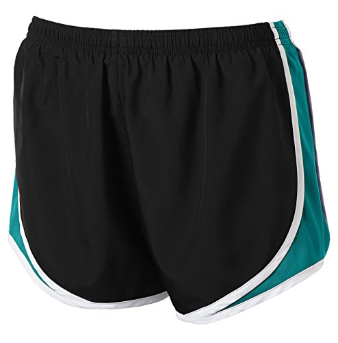 Ladies Moisture-Wicking Track & Field Running Shorts. Black/ Tropic Blue/ White