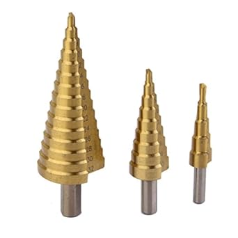 ELECTOMANIA 3X Large HSS Steel Step Cone Drill Titanium Bit Set Hole Cutter 4-12/20/32mm