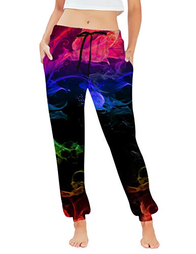 Belovecol Mens Womens Sweatpants Colorful Smoke Graphic Joggers Pants Casual Track Trousers with Elastic Waist Drawstring M - Thumbnail 2