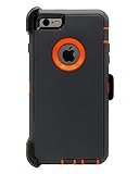 WallSkiN Turtle Series Cases for iPhone 6 Plus/iPhone 6S Plus (Only) Full Body Protection with Kickstand & Holster - Charcoal (Dark Grey/Orange)