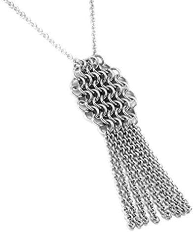 Original Stainless Steel Tassle Necklace - Handmade Long Fringe Necklace - 11th Anniversary Gift for Wife (Steel) - 11 Year Wedding Anniversary Jewelry (Choose Length) by ChainMettle Jewelry