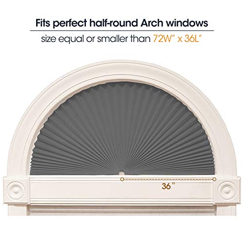 Zipcase Arch Light Filtering Fabric Shade Pack of 2 fit for Perfect Half-Round Arch Windows No Tools Installation, Grey, 72" x 36"