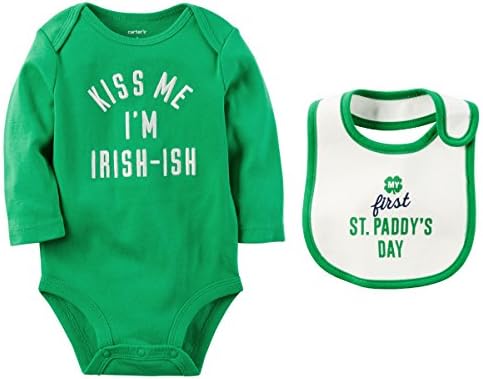 Carters Boys or Girls Babys First St Patricks Day Irish-ish Bodysuit and Bib Set (Newborn, Kiss Me Im Irish-ish)