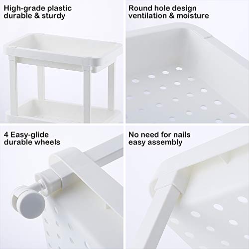 Aogist Rolling Storage Cart Organizer Shelf Rack Storage Tower Utility Cart for Kitchen Laundry Room Bathroom Office & Dresser (3-Tier, White)