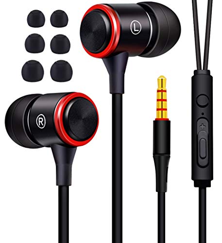 KAKOM Wired 3.5mm Headphones, Volume Control in-Ear Earbuds Noise Isolating Headsets Heavy Bass Earphones with Microphone Compatible iPhone Samsung iPad and Most Android Phones