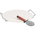 New 12-1/2-Inch Round Pizza Stone and Rack with Jumbo Pizza Cutter -Italian Origins