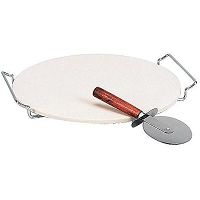 New 12-1/2-Inch Round Pizza Stone and Rack with Jumbo Pizza Cutter -Italian Origins