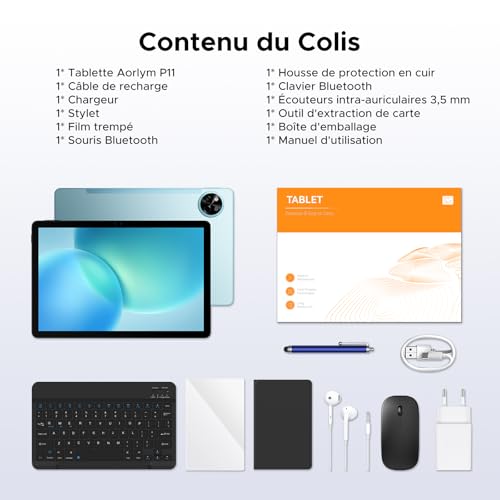P11 Tablette 11 Pouces, Gemini AI Tablette Android 16, 48Go RAM+128Go ROM (2To TF), 120Hz, T7250 Octa-Core, 8800mAh, 13MP+5MP, Widevine L1, Face ID, GPS, FM, Tablettes avec Clavier et Stylet