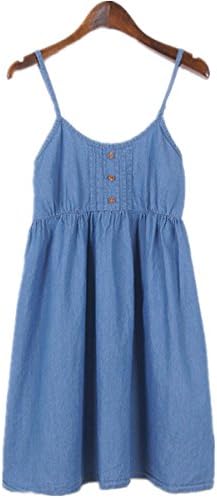 Season Show Women's Spaghetti Straps Sleeveless Denim Mini Dress Blue One Size