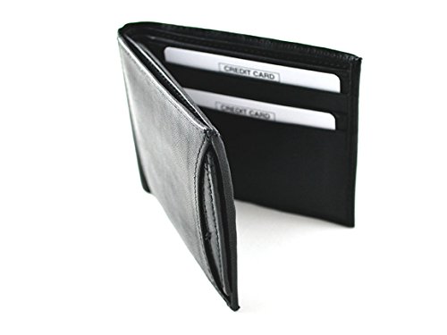 Genuine Leather Men's Wallet, Classic Bi-fold with Removable ID Holder, Black