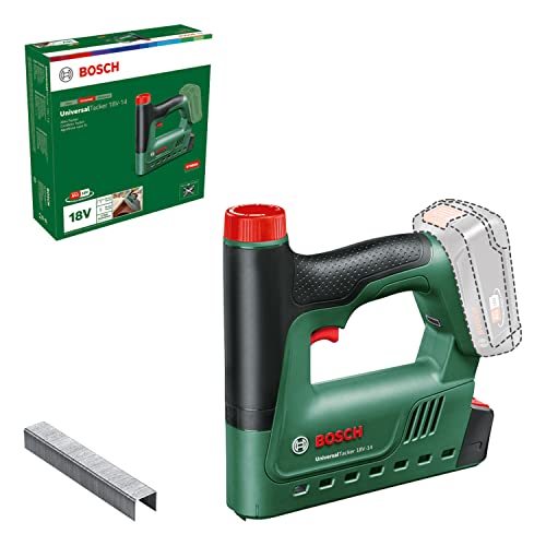 Bosch Akku-Tacker UniversalTacker 18V-14 (Tackern/heften in Weich-und Hartholz; für Klammern und Nägel; Schnellfeuermodus; 18 Volt System; mit 1000 Fe