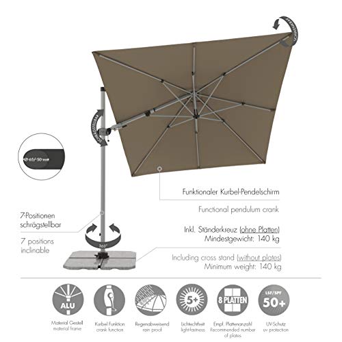 doppler Sonnenschirm SP-AZ 320x240 Rechteckiger Ampelschirm - 360° drehbar - Neigbar - ca. 320 x 240 cm - Greige-Taupe – Bild 3