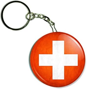 Switzerland Flag 1.75 inch (44 mm) button keychain.