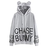 Women Long Sleeve Ear Hoodie Sweatshirt CHASE BUNNY