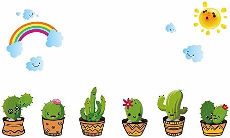 Winhappyhome Cactus Potted Plants Wall Art Stickers for Bedroom Living Room Coffee Shop Background Removable Decor Decals