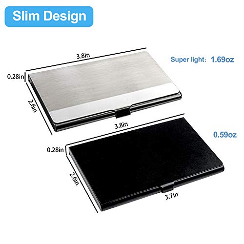 Professional Business Card Holder, 2 Pack Business Card Case Slim Design Stainless Steel Card Holders for Men & Women, Keep Business Cards in Immaculate Condition (Black/Silver)