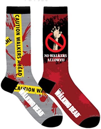 Walking Dead Zombie Men's Crew Cut Socks 2 Pair - Caution Tape / No Walkers