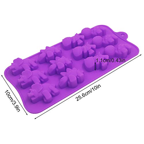Dinosaur Chocolate Mold, YuCool 3 Pack Silicone Dinosaur Molds with 12-Cavity for Candy Chocolate Jelly, Ice Cube-Purple,Blue, Green