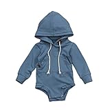 FOCUSNORM Newborn Baby Boys Clothes with Pockets Hooded Long Sleeves Romper Bodysuit Top Straps Outfits for 0-24 M (Tag 80/6-12 Months, Blue Romper)