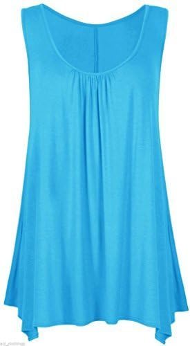Malaika Girl Women Ladies Hanky Hem Plain Multicolour Flared Swing Floral Sleeveless Scoop Neck Asymmetric Long Tunic Vest Tank Top Dress Shirt Plus Size 8 10 12 14 16 18 20 22 24 26 XL XXL XXXL