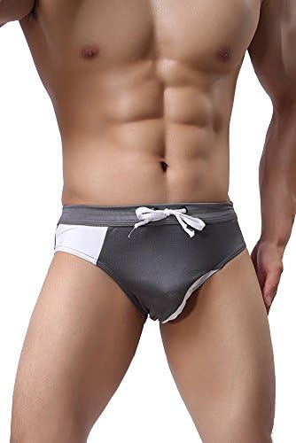 EUROUS Men's Fashionable Swimwear Boxer with Tie in Front Swimming Trunks (S, Grey)