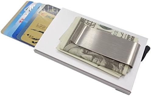Credit Card Holder RFID Blocking Aluminum Business Card Holder Pop-up Card Case (money clip Silver)