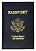 United States Passport Holder Golden Print Emblem Genuine Leather (Blue)