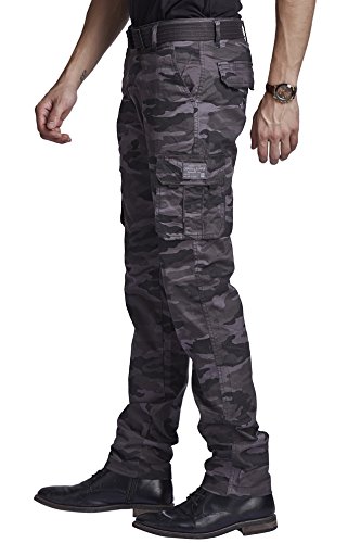 beevee 100% cotton chemo printed lycra grey fixed waist cargo with belt