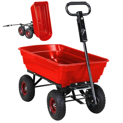 Miweba Bollerwagen Dumper | 𝟑𝟎𝟎 kg Traglast | Luftreifen (Rot)