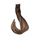 Full Shine 20 Inch Remy Tape in Real Human Hair Extensions 2.5g/Pcs 50g Per Pack Color #4 Fading to #27 and #14 Highlighted With Color #4 Balayage Ombre Tape Extensions