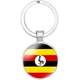 vmcoatdu Uganda National Flag Key Chain Keyring Gift Men Women Keychain Stainless Steel and Inlaid Glass Materials