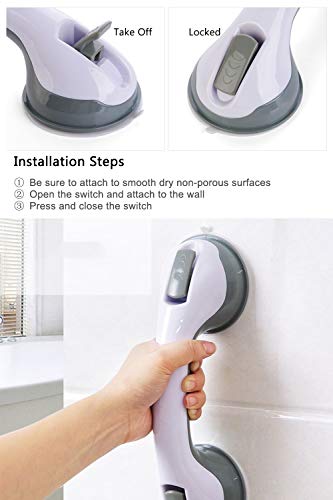 SUPOW Bathroom Grab Bar, Strong Suction Shower Handle & Bathroom Balance Bar Anti-slipping Suction Cup Support Assist Handle Grip Hand Rail Helping Tool Wall Mount for Elderly & Children (Grey)