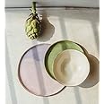 Modern Handmade 3-Piece Porcelain Mismatched Dinnerware Set with Genuine Gold Rims (Soup Bowl, Salad or Dessert Serving Plate