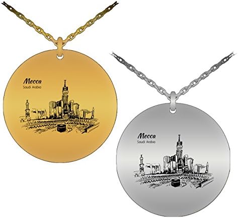 Unique & Patriotic Mecca Saudi Arabia Laser-Engraved Pendant Necklace