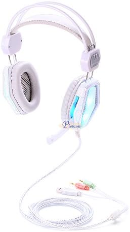 Picozon 3.5mm Comfortable Over-Head Gaming Headset, with Microphone and LED Lighting, Stereo Surround Sound for PS4, XBox, Computer, Laptop, iPad, Surface, Smartphone - White