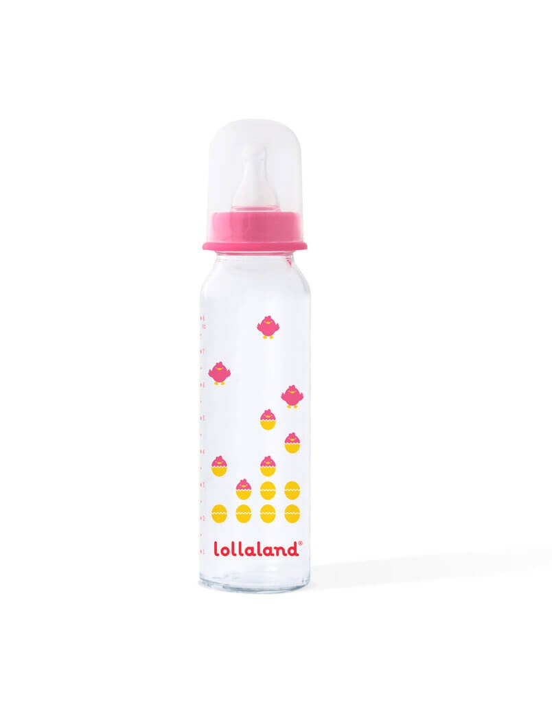 Lollaland Anti Colic Glass Baby Bottles for Newborn | Premium 8oz Glass Baby Bottle in Pink | Shark Tank Product - Pre Lollacup Baby Glass Bottle | Safe Infant Feeding Bottles - BPA Free