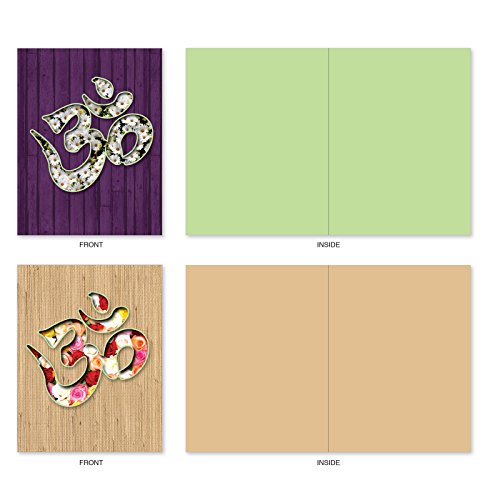 Set of 10 All-Occasion Note Cards with Envelopes 4 x 5.12 inch, Assorted 'Om Blooms' Blank Greeting Cards, Stationery Set for Weddings, Graduation, Thank Yous - NobleWorks M3971