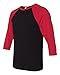 Bella + Canvas Unisex 3/4-Sleeve Baseball T-Shirt M BLACK/ RED