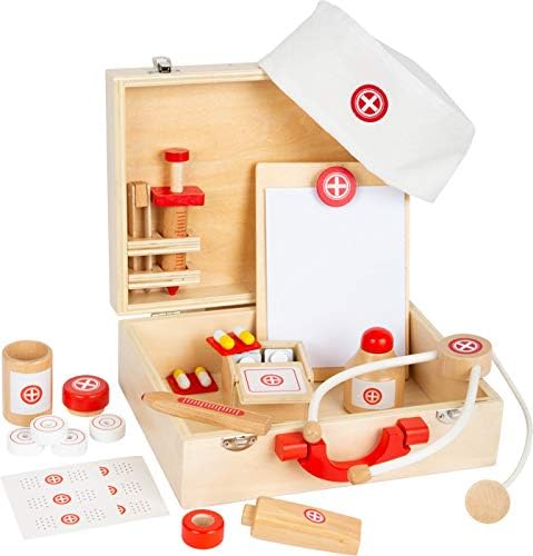 Small Foot 11695 Doctor's Kit Natural Wood, play set, with many accessories, for ages 3+ years, Brown