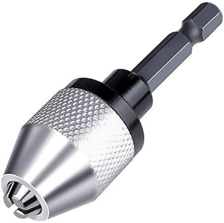 HENUO 0.3-6.5mm Keyless Drills Chuck Converter Tool,Power Hand Drill Bits Tool Set,Mini 3-Jaw Drill Chuck Screwdriver Adapter with Quick-change 1/4" Hex Shank Drill(Silver)