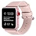 BRG Compatible with Apple Watch Band 38mm, Genuine Leather Watch Replacement Strap with Stainless Steel Buckle for Series 3 Series 2 Series 1 Sport and Edition, (Soft Pink Band+Rose Gold Buckle)