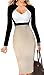 LUNAJANY Women's Chic V neck Color-Blocked Wear to Work Sheath Dress, White and Beige M