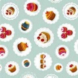 THE TABLECLOTH SHOP Cupcakes on Duck Egg Vinyl Wipe Clean Tablecloth 1.4m Round