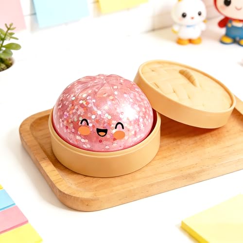 2026 New Glitter Dumpling Soft Box, Stress Relief, Soft Squeeze Decompression Dough, Glitter Dumpling Soft for Stress Relief (Transparent Pink)