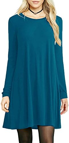 SETENOW Women's Long Sleeve T-Shirt Dress V-Neck Casual Loose Tunic Top Shirt