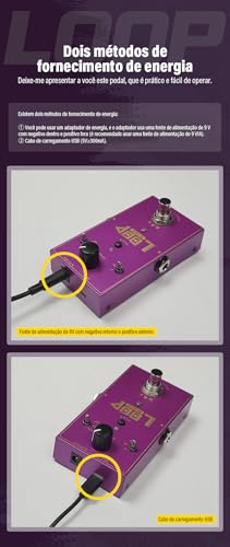 M-VAVE Pedal de Loop Profissional LOOP II para Guitarra e Baixo - 11 Minutos de Gravação, 3 Bancos de Memória, Função Pré-Gravação, Controle USB/WAV, Velocidade Ajustável Compatível Violão