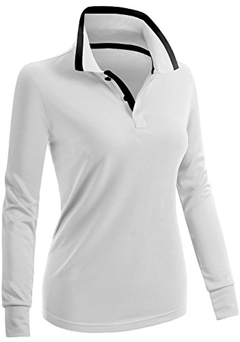 CLOVERY Women's Tennis Wear Long Sleeve Polo Top White US XL/Tag XL