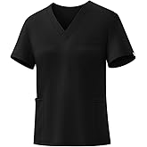 Eadflie V-Neck Scrub Tops Women - Stretchy 3-Pocket Nurse Scrubs with Medical Uniform Fit