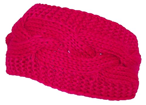 Best Winter Hats Solid Color Cable & Garter Stitch Knit Headband (One Size) - Pink