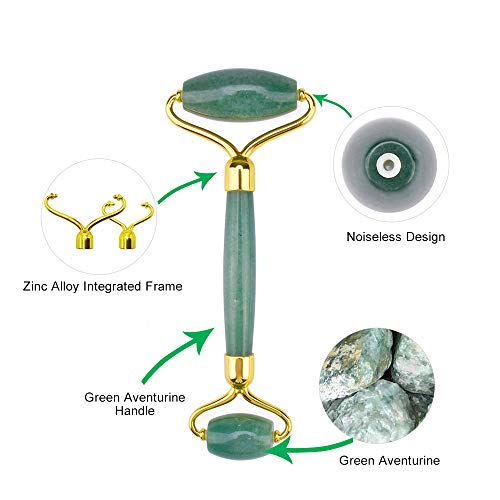 Jade Roller-Dredges Meridians - Releases Facial Tension-Noiseless-Face Massager for Wrinkles-100% Real Natural Jade Stone, ideayard(Dongling)